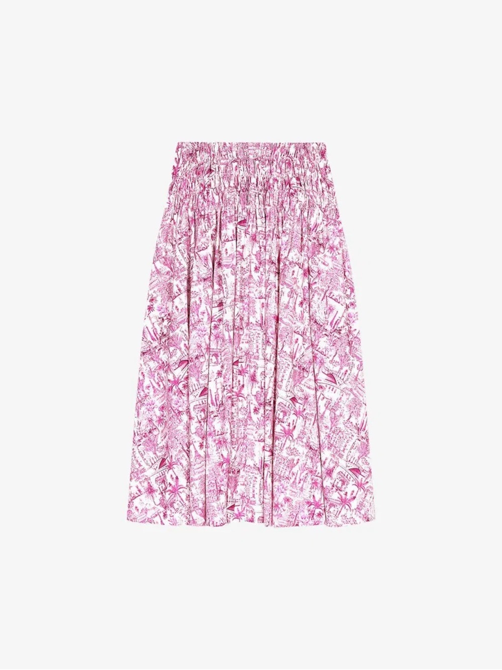 Maje Paris Smocked Printed Midi Skirt (Size 34)